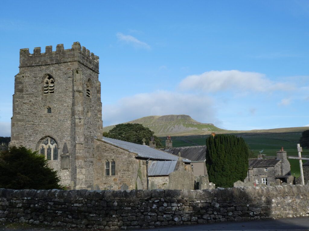Parish Church Horton in Ribblesdale with Pen-y-ghent in the background